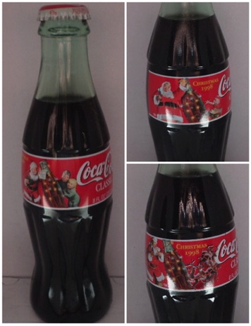 € 15,00 coca cola 3 flessen kerstmis 1998 nrs 1573, 1574, 1575